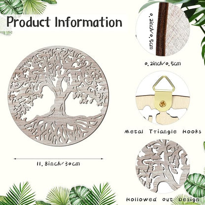 Yalikop Tree of Life Wooden Wall Art Decor Wooden Wall Sculpture 11.8 Inch Tree of Life Wood Hollowed Out Hanging Sign for Farmhouse Home Hanging Decoration Supplies(White)