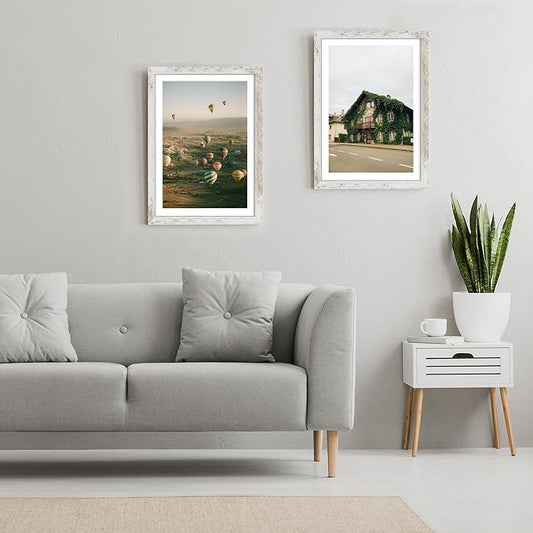 iRahmen 14x20 Picture Frame Set of 2 with Plexiglass, Display 12x18 Photo with Mat or 14 x 20 Without Mat, Rustic Wood Poster Frame for Wall Mounting