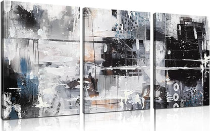 HUBOSKN Abstract Wall Art for Living Room - Modern Black and White Wall Art for Bedroom - Home Office Wall Decor Size 12" x 16" x 3 Piece