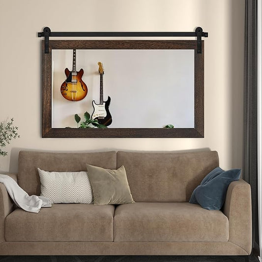 COGOOD Farmhouse Bathroom Mirror - 41" x 30" Rustic Barn Door Mirror for Living Room, Entryway, Bedroom, Vanity Wall Decor (Black Brown)