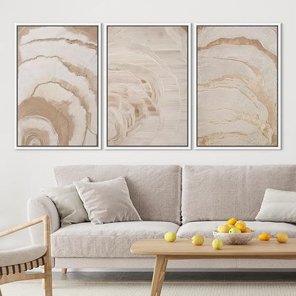 SIGNLEADER Framed Canvas Print Wall Art Set Beige Abstract Wave Neutral Illustrations Minimal Decorative Bohemian Nordic for Living Room, Bedroom, Office - 24"x36"x3 WHITE
