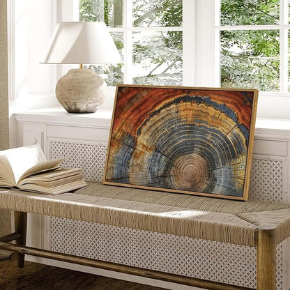 BingruiArt Framed Tree Ring Canvas Wall Art Red and Gold Abstract Wood Wall Decor Boho Modern Colorful Nature Prints Pictures Poster for Living Room Bedroom Bathroom Office 16"x24" Natural Framed(03)