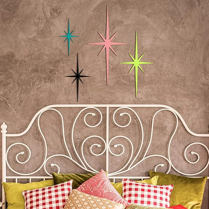 Blulu 4 Pcs Cast Iron Starburst Shaped Wall Decor Metal Mid Century Modern Decor Retro Atomic Stars Wall Art Elegance Accents Vintage Celestial Whimsigoth Hangings for Home Office Room(Mid Century)