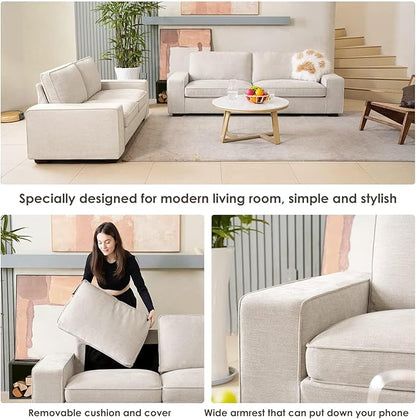 COOSLEEP 71.2" Modern Sofa Couch for Bedroom, Loveseat with Removable Cover, Wide Armrest, Spring Cushions and Solid Wood Frame, Chenille, Easy Assembly for Small Spaces(Beige)