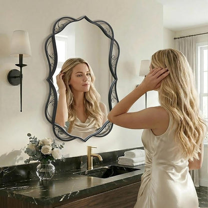 Besdomus Modern Black Bathroom Mirror: 24"x36" Scalloped Modern Large Bathroom Vanity Mirrors for Over Sink - Farmhouse Decorative Vertical or Horizontal Hanging for Bathroom/Living Room/Entryway