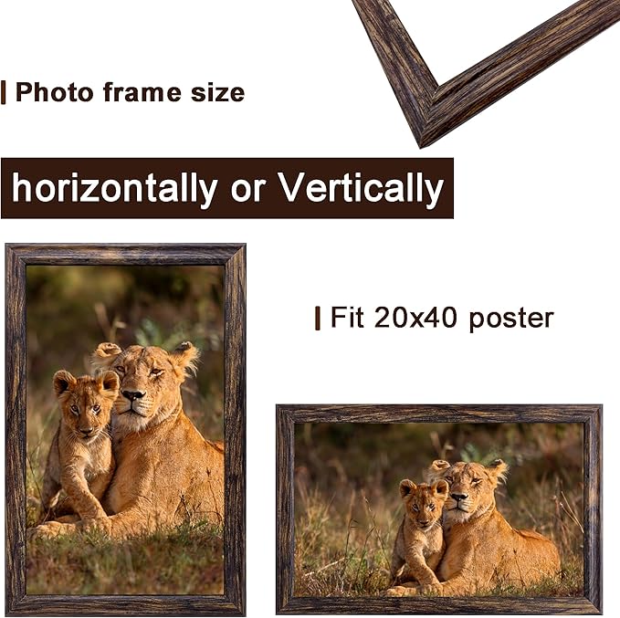 20x40 Picture Frame set of 3, Woode Frame Rustic Brown, Vertical & Horizontal Wall Hanging Large Studio Gallery Poster Frame for Photos, Posters - Art Prints best gift
