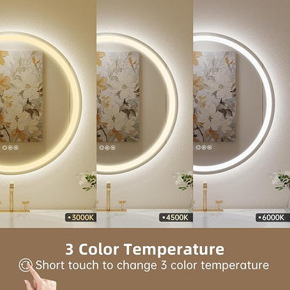 LOVESPEJO 30" Round LED Mirror for Bathroom, Circle LED Bathroom Vanity Mirror with Lights, Anti-Fog, Dimmable, 3 Colors, Shatterproof