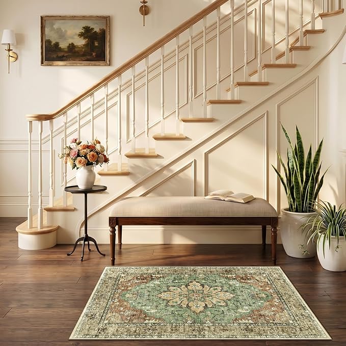 RELEANY Area Rugs 2'6"x4' Kitchen Rugs Entry Rug Small Rugs for Entryway Kitchen Bathroom Door Mat Indoor Entrance,Washable Non Slip, Brick Red Rust Neutral Brown Burnt Orange Green