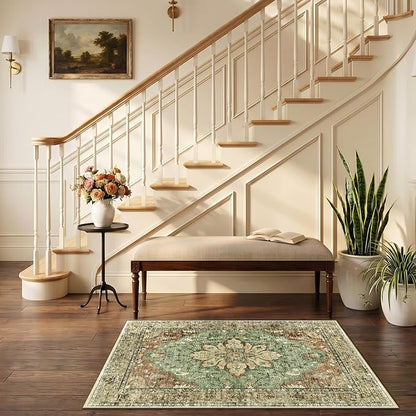 RELEANY Area Rugs 2'6"x4' Kitchen Rugs Entry Rug Small Rugs for Entryway Kitchen Bathroom Door Mat Indoor Entrance,Washable Non Slip, Brick Red Rust Neutral Brown Burnt Orange Green
