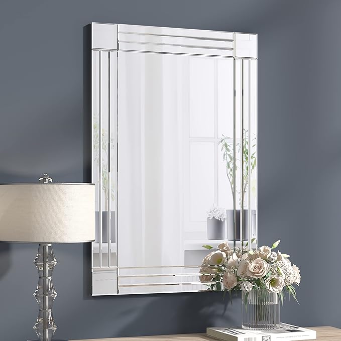 Decorative Mirror - 36"x24" Gorgeous Silver Mirror for Wall Bedroom, Bathroom, Living Room and Dining Room