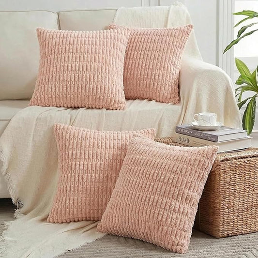 Fancy Homi 4 Packs Decorative Throw Pillow Covers for Living Room Couch Bed, Modern Farmhouse Boho Home Décor Accent Cushion Case, 24" x 24", Blush Pink