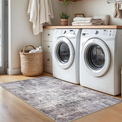 KILOCOCO Abstract Area Rug 3x5 Entryway Rug Washable Kitchen Rugs Non Slip Soft Pinted Entrance Rugs Indoor Mat for Front Door Foyer Farmhouse Living Room Floor Carpet, Grey/Beige