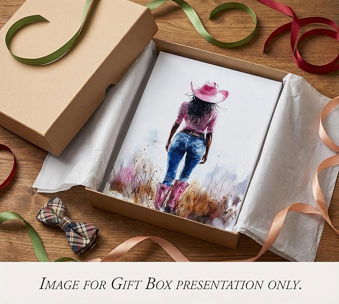 Pink Black Girl Canvas Wall Art Fashion Cowgirl Wall Decor Picture West African American Girl Wilderness Cowgirl Poster Printing for Teen Girls Room Preppy Dormitory Bedroom Artwork Home Decoration