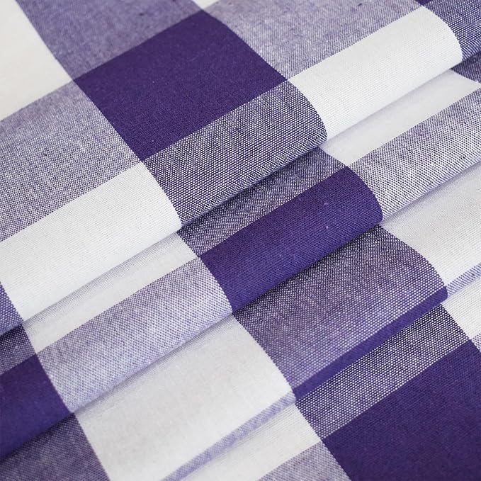 3 Pieces Tier Curtains and Valance Set Buffalo Check Kitchen Tiers Plaid Gingham Grommet Top Classic Short Small Cafe Curtains Country Farmhouse Cafe Bathroom 54"x18"/32"x30" Purple & White
