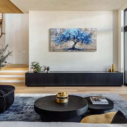 SERIMINO Tree of Life Large Wall Art Prints, Blue Tree Abstract Canvas Art Wall Decor, Nature Plant Artwork for Walls, Modern Aesthetic House Decorations Living Room Bedroom Home Office 20"X40"