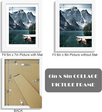 Hongkee 6x8 Picture Frame with Real Glass - Display Pictures 5x7 with Mat or 6 x 8 without Mat, Photo Frame for Wall or Table Top Display(White, 3 Pack)