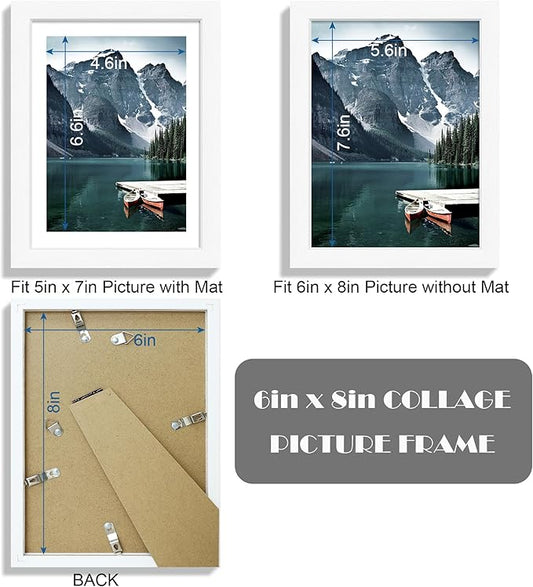 Hongkee 6x8 Picture Frame with Real Glass - Display Pictures 5x7 with Mat or 6 x 8 without Mat, Photo Frame for Wall or Table Top Display(White, 3 Pack)