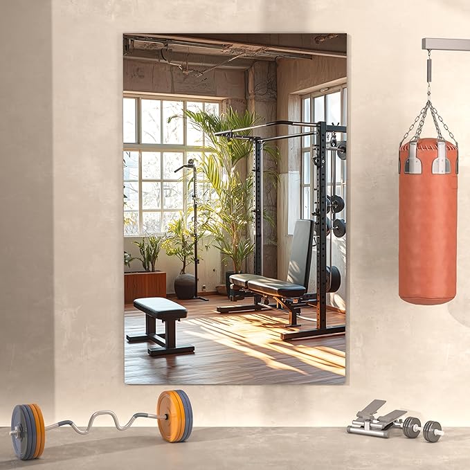 Hasipu Home Gym Workout Mirror 48" L x 30" W-1pcs Large Full Length Mounted Full Body Frameless Mirror for Workout, Yoga, Garage, Bedroom, Dance