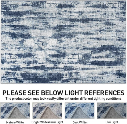 4x6 Area Rugs Washable Rug: Modern Abstract Living Room Rug Soft Anti-Skid Thin Carpet Indoor Floor Non-Shedding Carpets for Bedroom Dining Room Farmhouse Nursery Home Office Blue Grey