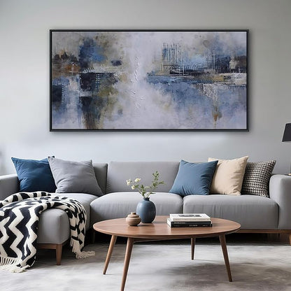 AJAZIKO Abstract Canvas Wall Art, Blue Wall Art for Living Room Modern Artwork for Walls, Pictures for Above Bed, Large Decor for Bedroom and Office Contemporary Wall Decor 24×48IN