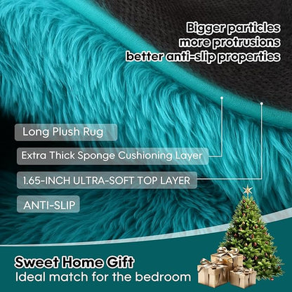 8x10 Area Rugs Living Room, Large Plush Fluffy Bedroom Carpet, Non-Slip Upgraded Indoor Thick Soft Rug, Modern Plush Carpet Suitable for Kids Home Decor Aesthetics Dorm,Teal Blue.