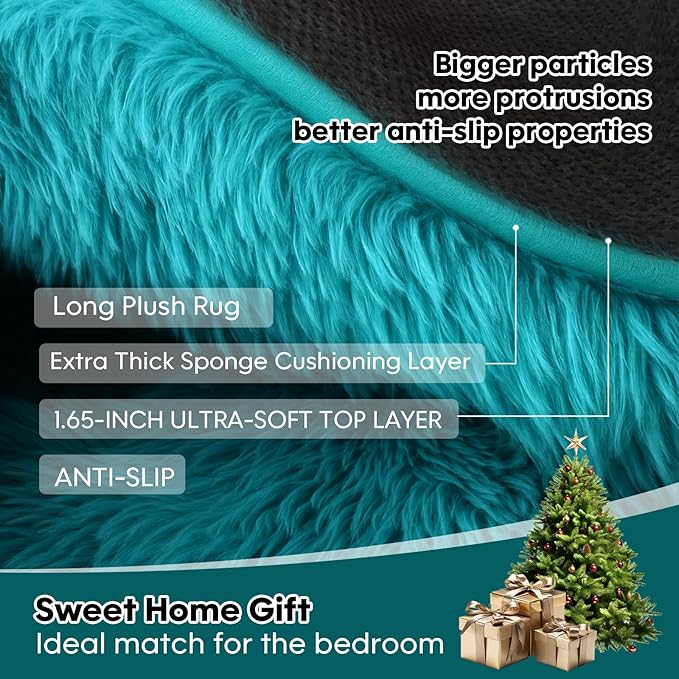 Fluffy Plush Shag Rug 5x7, Ultra Soft Rug for Living Room Bedroom, Non-Slip Fuzzy Area Rug for Living Room, Carpet for Girl Boy Kids,Modern Indoor Home Decor Aesthetic,Teal Blue