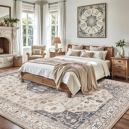 LUMI 10x14 Washable Area Rug for Living Room, Ultra Soft Traditional Rugs Non Slip with Rubber Backing, Low Profile, High Traffic, Stain Resistant Carpets, Ideal for Bedroom, Dining Room, Indoor