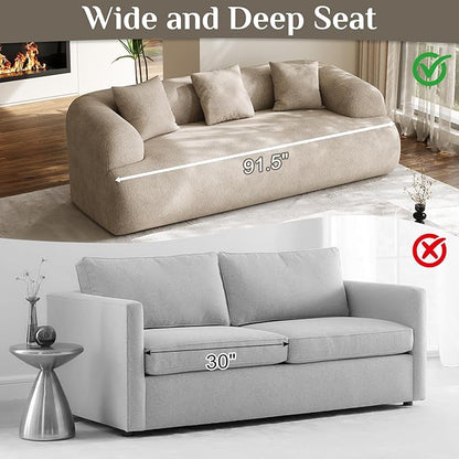 Boneless Couch Set, 91" + 75'' Cloud Couch Set, Chenille Curved Sofa, Modern Compression Sofa for Living Room, Bedroom and Apartment, No Assembly Required, Light Brown