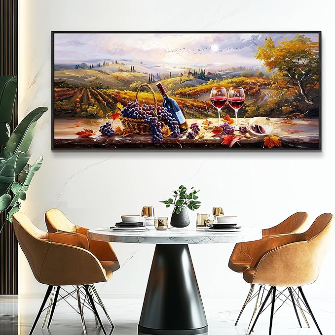 hyidecorart Large Framed Wall Art,Wine Farm View Kitchen Art Prints, French Country Still Life Picture, Fruit Harvest Art Prints, Rustic Dining Room Wall Decor, Restaurant Home Bar Decoration 32x72 In