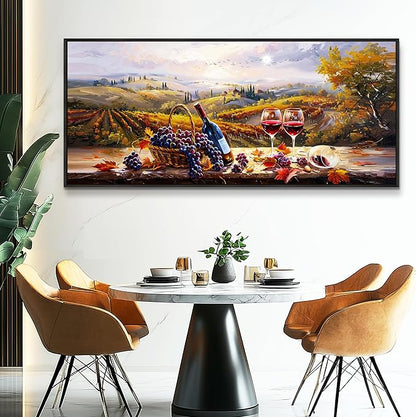hyidecorart Large Framed Wall Art,Wine Farm View Kitchen Art Prints, French Country Still Life Picture, Fruit Harvest Art Prints, Rustic Dining Room Wall Decor, Restaurant Home Bar Decoration 32x72 In