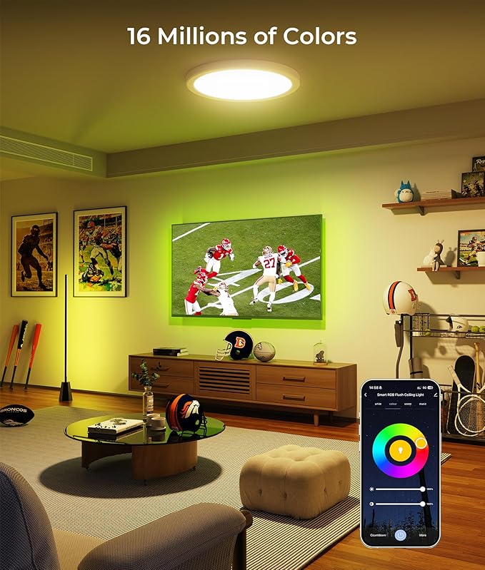 DeckTok 12 Inch Smart Ceiling Light, 2400LM RGBCW LED Flush Mount Ceiling Light Work with App & Voice Control, 2700K-6500K Dimmable LED Ceiling Light Fixture for Living Room Bedroom Game Room, 2 Pack