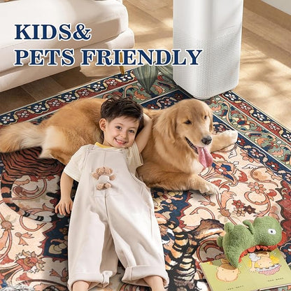 Tiger Washable Area Rugs for Living Room 5x7Ft Non Slip, Botanical Jungle Bedroom Rugs, Soft Boho Animal Printed Kids Nursery Floor Carpets for Dining Room Dorm Farmhouse Office, Red Blue