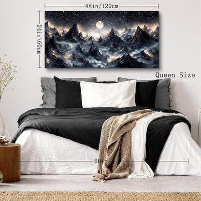 SERIMINO Large Wall Art for Living Room, Mountain Landscape Wall Decor, Fantasy Abstract Art Prints, Moonlit Night Black Canvas Painting, Cool Modern Pictures Home Decor for Bedroom 24"X48"