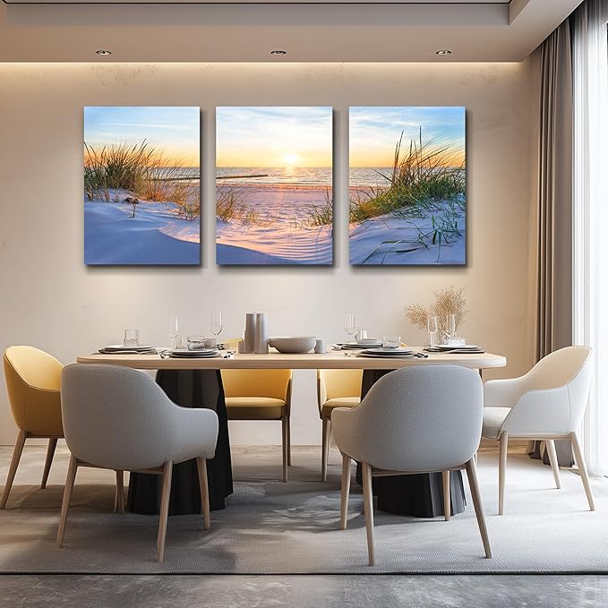 Wall Art for living room Print Artwork Wall Art Decor Poster Blue sun beach grass ocean Landscape painting bedroom bathroom Decorations Seascape Canvas Prints Picture Home Office wall Decor Works
