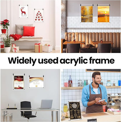 Thyle 8 Pcs Acrylic Photo Frame 8.5 x 11'' Clear Floating Picture Frame Certificate Document Poster Award Diploma Display Tabletop or Hanging Wall Mount Gift for Christmas Team Employee Family(Black)