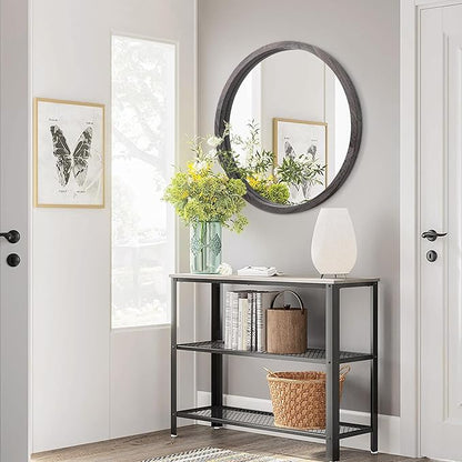 JJUUYOU Large Circle Wall Mirror 20 Inch Round Wall Mirror for Bathroom, Gray Rustic Circular Mirror Washroom Wall Vintage Wood Frame Mirror for Living Room, Bedroom, Dorm Decorative