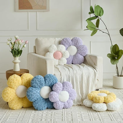 Flower Pillows, Decorative Throw Pillow with Soft Plush for Couch, Flower Shaped Pillow Home Decor Daisy Pillow for Bed (Yellow, 14.9 Inches)