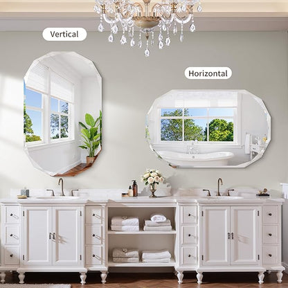 GLASHOM Frameless Bathroom Mirror, 30x48 inch Beveled Bathroom Mirror Wall Mounted, Modern Frameless Mirror for Bathroom, Living Room, Entryway Mirror Horizontal or Vertical