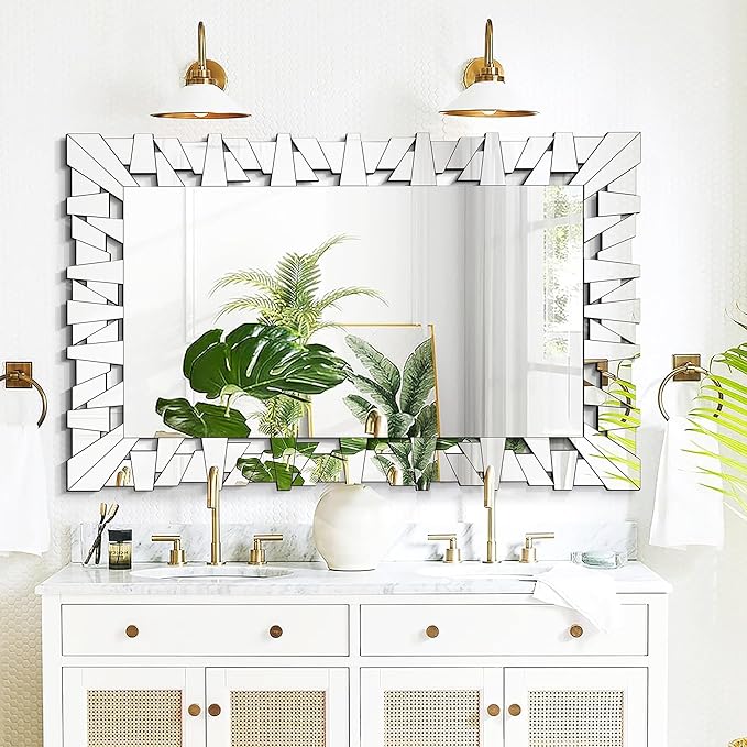 32"x47" Large Wall Mirror for Decor, Modern Irregular Mirror with Glass Frame, Vertical or Horizontal Deocr Mirror for Living Room, Entrance, Dining Room, Bedroom