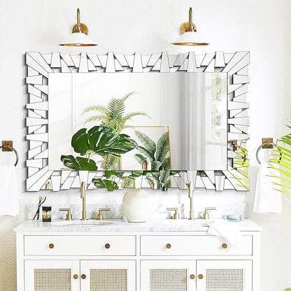 32"x47" Large Wall Mirror for Decor, Modern Irregular Mirror with Glass Frame, Vertical or Horizontal Deocr Mirror for Living Room, Entrance, Dining Room, Bedroom