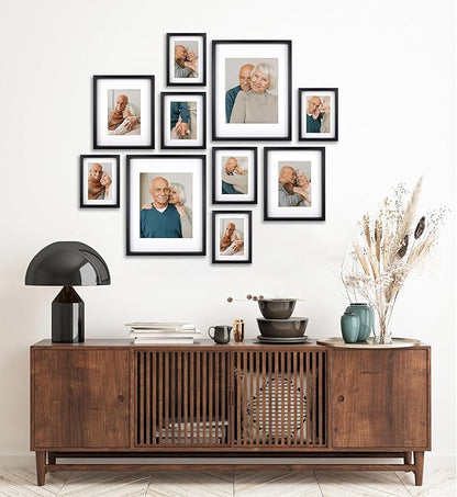 10 Piece Shadow Box Style Gallery Wall Frame Set – Deep Photo Frame Set with Mat for 8x10, 5x7 and 4x6 - Multiple Sizes Picture Frame Set for Wall Collage – Assorted Picture Frames for Wall (Black)