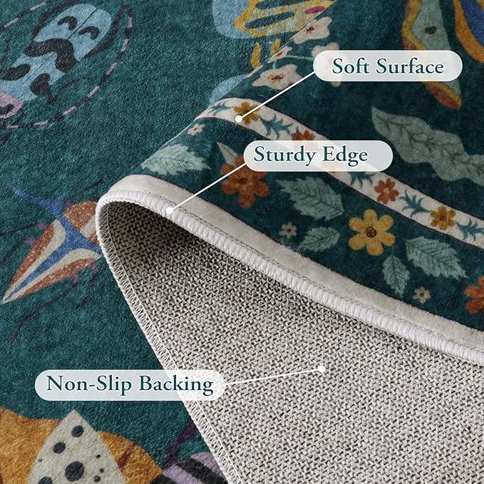 Lahome Insect Washable Small Area Rug, 3x5 Area Rug for Bedroom Living Room, Non-Slip Soft Accent Throw Carpet for Kitchen Office Entryway Bathroom Office Vionnet, Dark Green