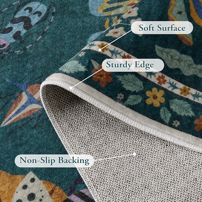 Lahome Insect Washable Round Area Rug, Soft Round Rugs 6ft Ultra-Thin Non-Slip, Boho Large Circle Carpet for Bedroom Living Room Kitchen Nursery Vionnet, Dark Green