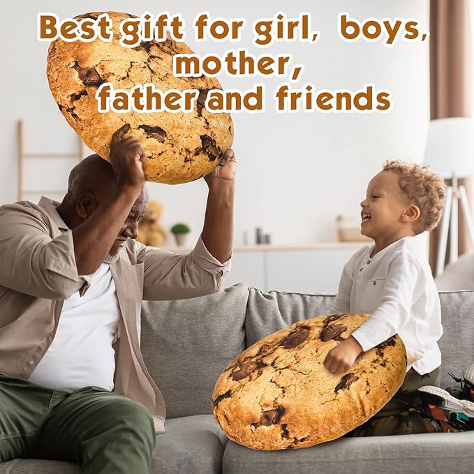 Unittype 6 Pcs 13.4" Chocolate Chip Cookie Pillows Round Throw Pillow Plush 3D Digital Print Funny Food Shaped Soft Stuffed Seat Pad Cushion for Bedroom Couch Sofa Chair Floor Decor Gifts