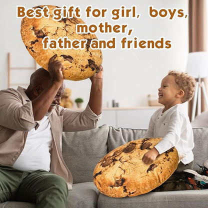 Unittype 6 Pcs 13.4" Chocolate Chip Cookie Pillows Round Throw Pillow Plush 3D Digital Print Funny Food Shaped Soft Stuffed Seat Pad Cushion for Bedroom Couch Sofa Chair Floor Decor Gifts