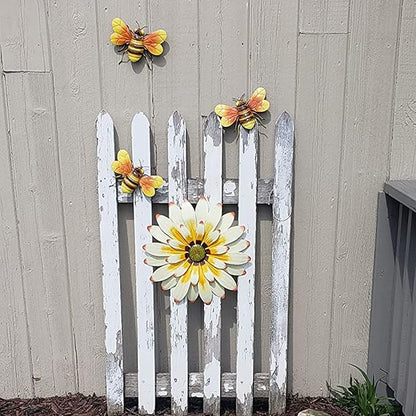 Metal Bee Wall Decor Art Outdoor Garden Fence Patio Yard Art,Hanging Decorations for Living Room, Bedroom,3 Pack