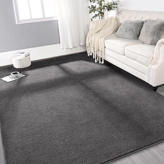 Gifeas Large Ultra Soft Modern Area Rugs for Living Room Bedroom, 7x10 Feet Dark Grey Thickened Memory Foam Indoor Solid Minimalist Carpets, Non-Slip Comfy Rug for Boys Girls Nursery Room Home Decor