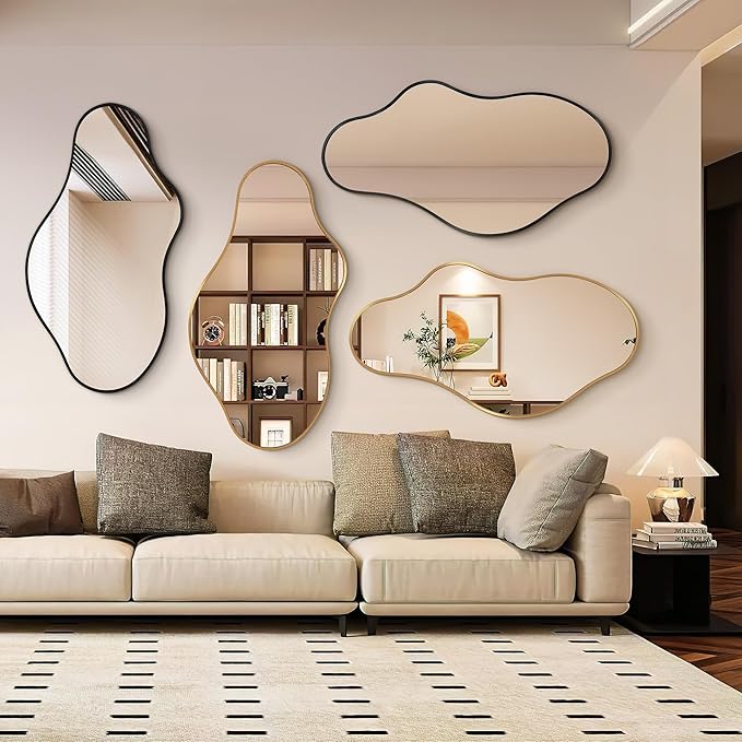 Dorlicecass Bathroom Mirrors for Over Sink - Long Wall Mirrors Decorative 24"x 43" Asymmetrical Abstract Aviation Aluminum Alloy Frame Unique for Bedroom, Living Room, Cloakroom, Entryway Black
