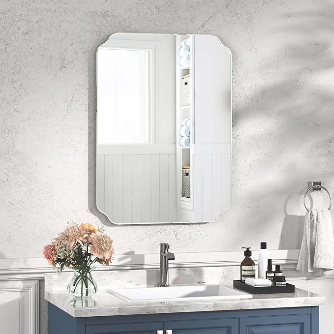 Bathroom Mirrors for Over Sink, Frameless Mirrors for Wall, 24x32 Inch Beveled Bathroom Mirror, Bathroom Vanity Mirror for Bedroom Living Room Entryway Home Decor
