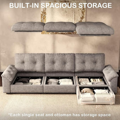 Oversized Modular Sectional Sofa with Storage, Modern Deep Seat Cloud Couch for Living Room, L-Shaped Large Sectional Couch, Single Chair, Gray